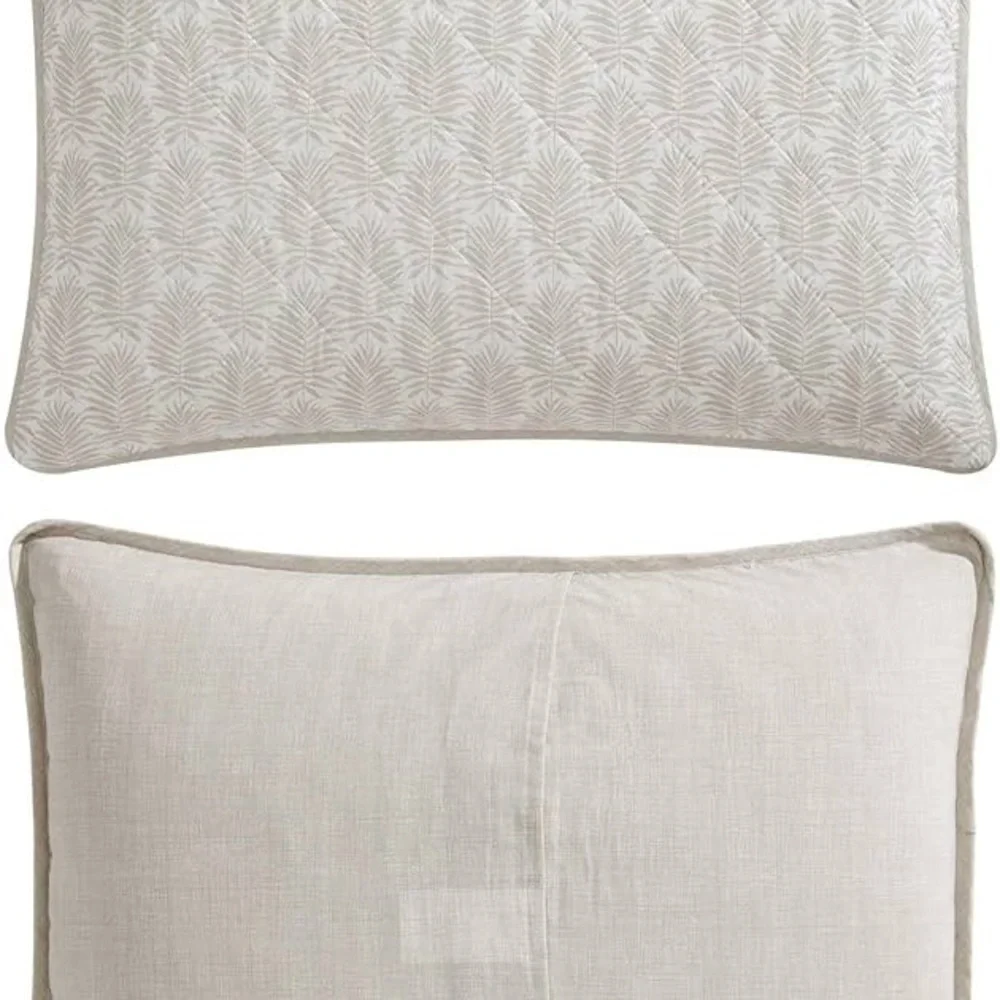 Tommy Bahama Queen Quilt Set, Reversible Cotton Set Shams,Frond Leaf Khaki,Queen